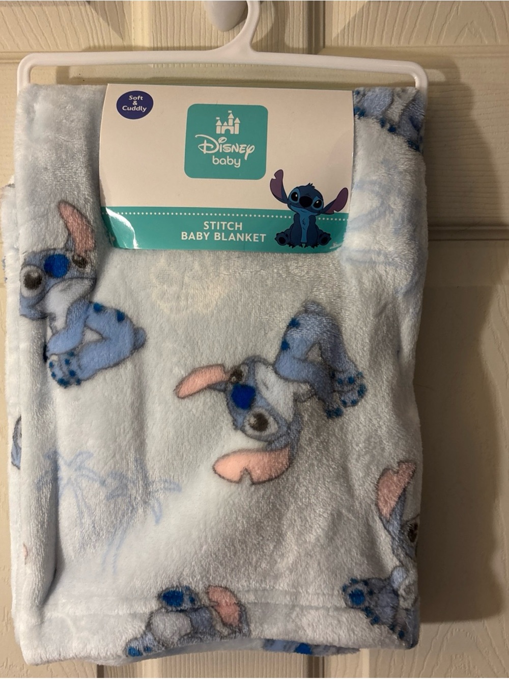 Disney Baby Stitch Plush Blanket in Light Blue with Pink Accents